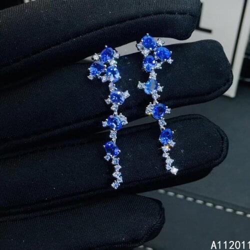 KJJEAXCMY Fine Jewelry 925 sterling silver inlaid natural gemstone sapphire female earrings Eardrop noble support test