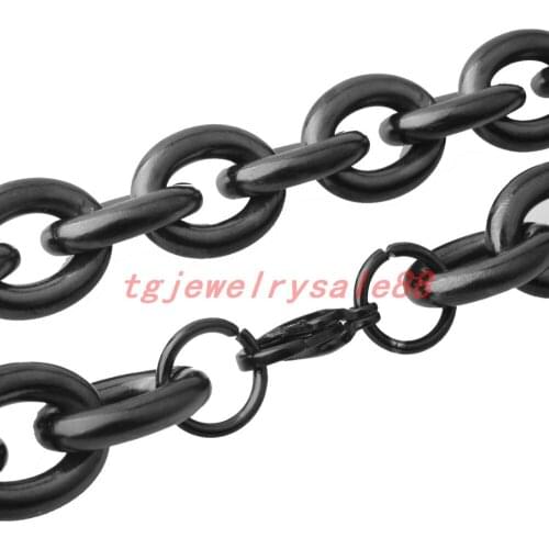 Classic Black Color 11/13/15mm Wide Biker Mens Stainless Steel O Link Chain Necklace Or Bracelet Jewelry 7-40" Custom Sizes