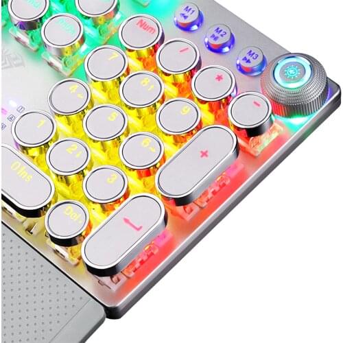 Steampunk Gaming Mechanical Keyboard Metal Panel Round Retro Keycap Backlit Wired Computer Peripherals for Desktop Laptop