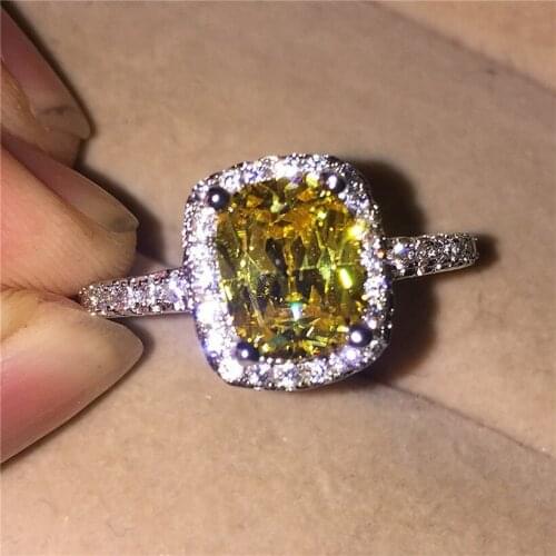 Real s925 Sterling Silver Wedding Rings for Women Princess-cut Yellow 5a CZ Engagement Ring Simulated Diamond Platinum Jewelry