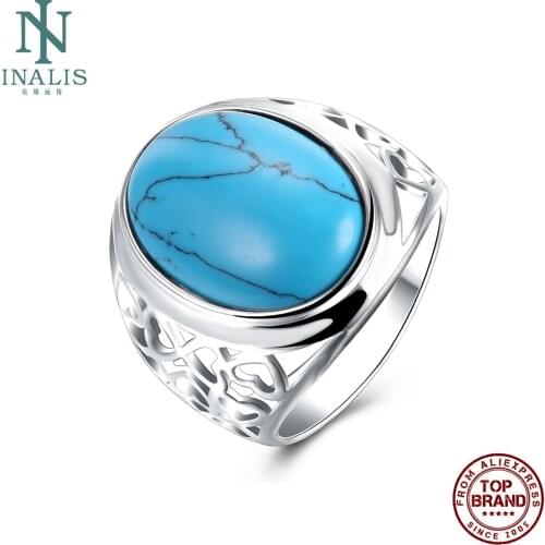 INALIS Oval Shape Hollow Out White Rings For Women With Blue Kallaite Wedding Exquisite Female Ring Fashion Jewelry Hot Sale