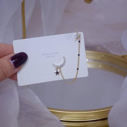 JUWANG Korean Elegant Cute Rhinestone Butterfly Stud Earrings For Women Girls Fashion Metal Chain Boucle Moon stars Jewelry