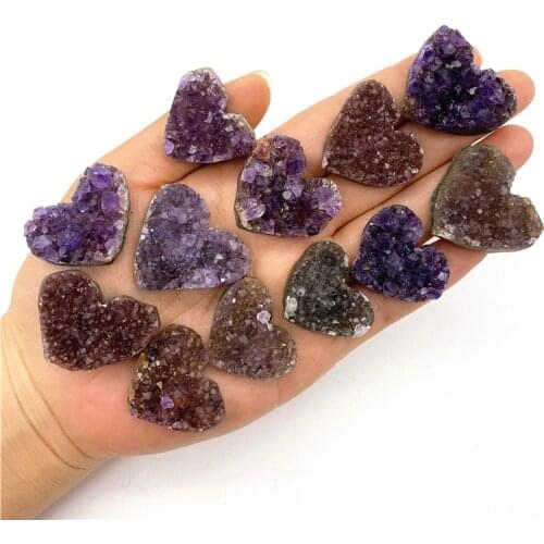 Beautiful 1PC Mini Natural Raw Colorful Amethyst Cluster Love Shape Purple Crystal Healing Specimen Natural Quartz Crystals