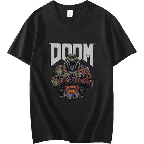 Cool Doom Eternal T Shirt Men Short-Sleeve Game Slayer Skull Tshirt Printed Streetwear T-shirt Pure Cotton Loose Tee Tops