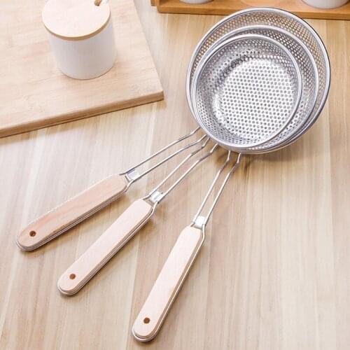 Kitchen Stainless Steel Skimmer Strainer Spoon with Wooden Handle Colander Ladle Mesh Deep Fryer Oil Frying Scoop Noodles