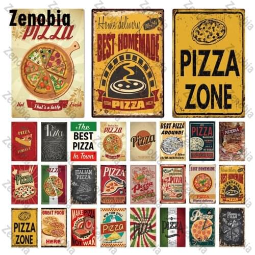 Pizza Zone Metal Sign Wall Decoration Tin Sign Vintage Metal Poster Home Decor Painting Plaques Wall Art Stickers for Pizza Shop