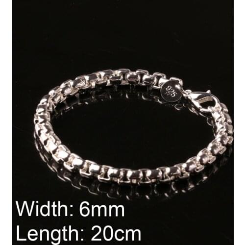 20PCS fashion 6MM silver Round Box Link bracelets Boys Mens 8inch Chain Womens chain Unisex Jewlery free shipping