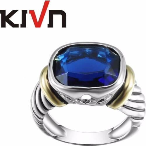 KIVN Fashion Jewelry Blue CZ Cubic Zirconia Indian Rope Antique Vintage Womens Bridal Wedding Engagement Rings Birthday Gifts