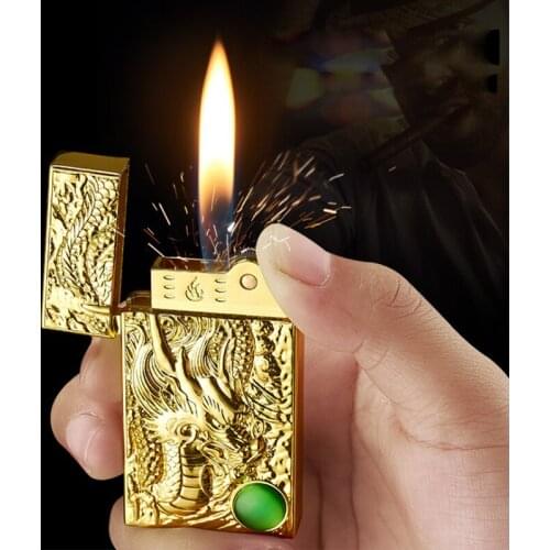 Fashion Relief Dragon Turbo Butane Gas Torch Windproof Metal Flame Lighters Cigarette Accessories Grinding Wheel Flint Lighter