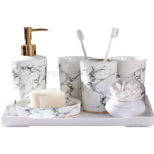 Ceramic bathroom five pieces European bathroom amenities bath kit marble bathroom wash brush cup set