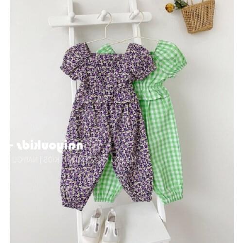 2021 Summer New Arrival Girls Fashion Plaid Suit Top+pants Girl Set
