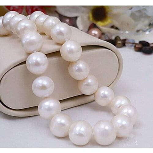 Real Huge AAA+ 11-12MM Natural White Freshwater Cultured Pearl Necklace 18'' AAA