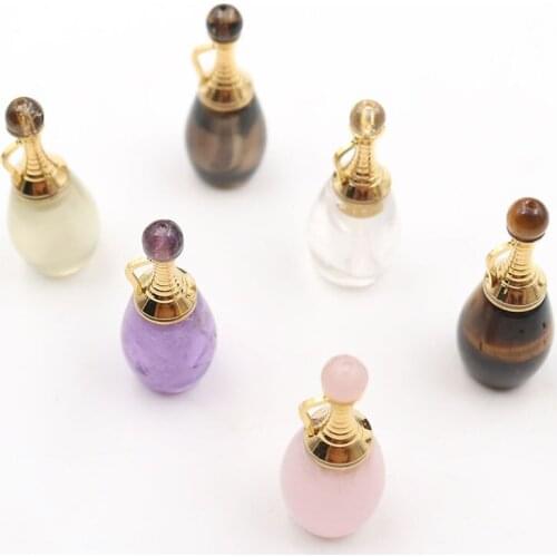 XSM Natural Crystal Perfume Bottle Pendants Oil Diffuser Aromatherapy Gourd-shaped Pendant Spiritual Healing Charms Jewelry 1 Pc