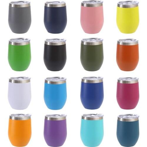 Powder Coating 12oz Egg Shape Coffee Mug Double Wall Vauum Cocktail Wine Glass Cup Stainless Steel Tumbler Travel Mug