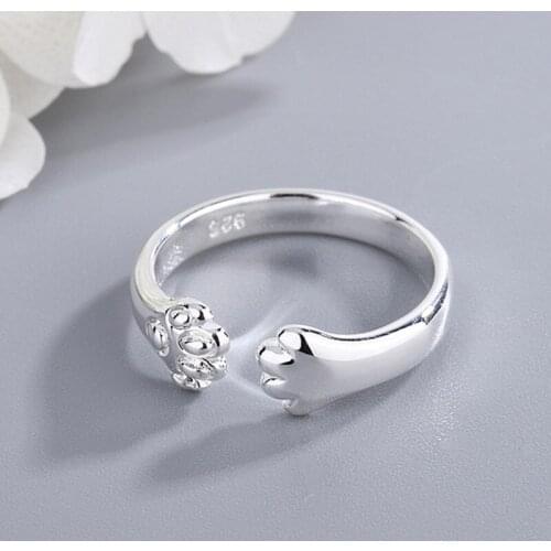 Simple Cute Cat Claw Opening Rings for Women Ladies Jewelry Silver Color Fashion Creative Open Adjustable Christmas Gift Finger
