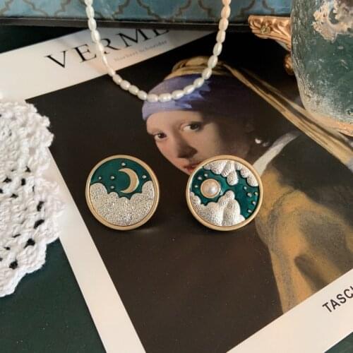 Retro Cloudy Night Sky Moon Dripping Glaze Brooch Couple Style Corsage Sweater Coat Pin Accessories