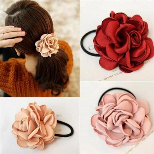 Big Rose Flower Elastics Hair Holders Rubber Bands Girls Women Kawaii Cute Tie Gum Fabric Hot Sale Head wear Accessories