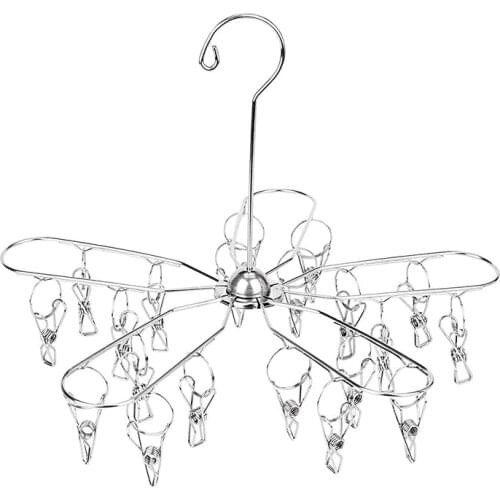 Stainless Steel Foldable Clothes Drying Hanger,Laundry Drying Rack with 20 Clips,Hanger for Towels,Sock,Bra,Hat,Gloves