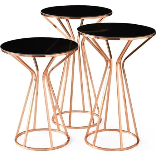 Modern Texas Triple Zigon coffee table Set Copper Foot Black Glass coffee tables table basse furniture living room table