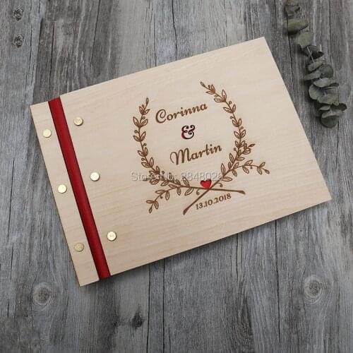 Rustic engraved wreath with names wedding guestbook,Custom wooden Wedding Mr&Mrs guest book, personalized sign in album