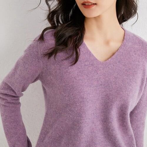 V-neck Soft Women Sweaters 100% Cashmere and Wool Knitting Pullovers Long Sleeve Female Fashion 5Colors Jumpers High quality