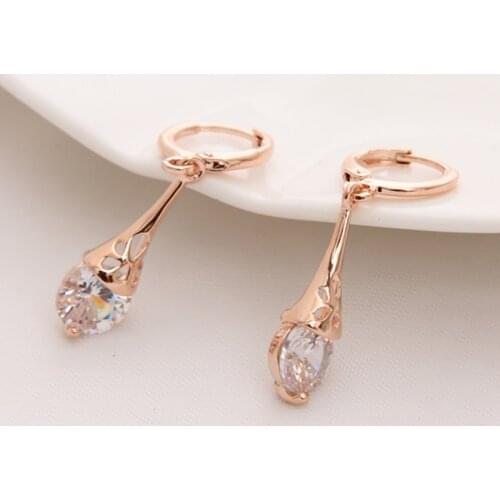 Top Sale Gold Color White Zircon Stone Brincos Women Long Drop Earings For Women Jewelry Pendientes Wedding Jewelry Accessories