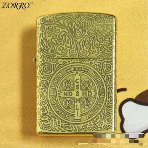 Zorro Pure Copper Five Sides Carved Genuine Constantine Cross Kerosene Lighter