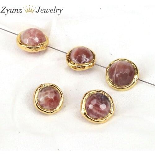 10PCS, Gold Color Brass Cover Faceted Round Stone Charms Spacer Connectors Pendants Diy Jewelry Findings Accessories