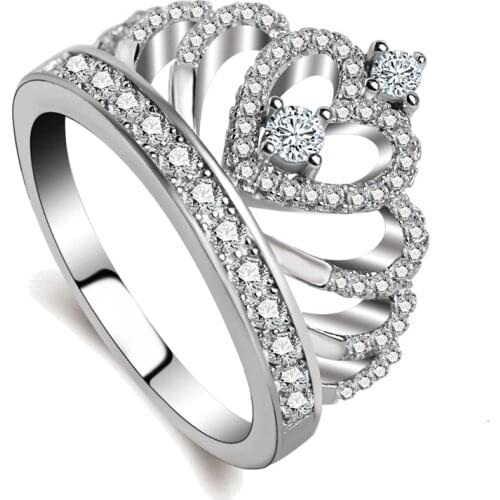 2020 Female Crown Ring AAAAA Zircon Cz silver color Engagement Wedding Band Ring for Women with Stamp Jewelry