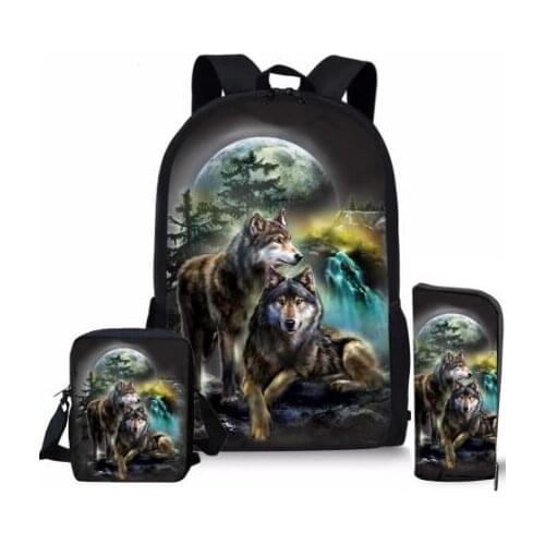 3pcs/set Cool Wolf Printed Schoolbags for Teenager Girls Boys School Bag Sets for Children Fashion Kids School Backpacks