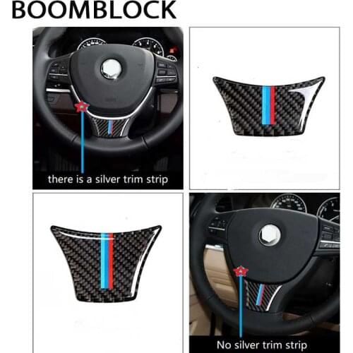 BOOMBLOCK car steering wheel panel cover carbon fiber sticker accessories M logo for BMW 5 series F10 F18 528 525li 2011-2017