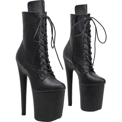 Leecabe Black Snake PU 20CM/8inches Pole dancing shoes High Heel platform Boots Closed toe Pole Dance boots
