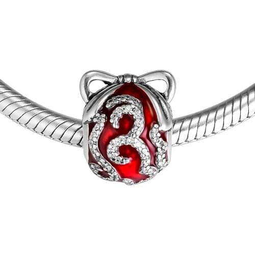 DIY Fits For Pandora Charms Bracelets 100% 925 Sterling-Silver-Jewelry Beads with Red Enamel & Clear CZ Free Shipping