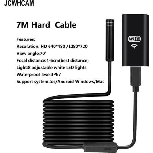 7M Hard Rigied Cable WiFi Endoscope 720P 8mm Lens Endoscoop For iphone Endoscope Camera Android with 8 Led Mini Wifi Camera