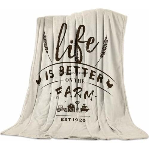 Flannel Throw Blanket Life is Better On The Farm Western American Style Cozy&Soft Plush Blankets for Bed Couch Living Room Sofa