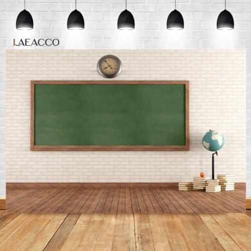 Laeacco Classroom Indoor Scene Backgrounds Blackboard Globe Clock Kids Teacher Customized Poster Portrait Photography Backdrops