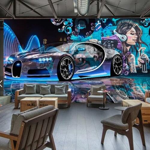 Photo Wallpaper 3D Street Graffiti Sports Car Mural Wall Cloth Restaurant Children Boys Bedroom Backdrop Wall Covering Wallpaper