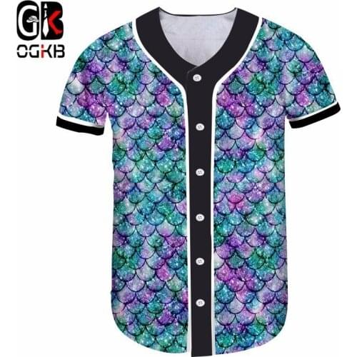 OGKB Colorful Printed Fish Scale 3d Baseball Shirt 2018 Summer Brand Short Sleeve Slim T-shirt Harajuku Hiphop Baseball