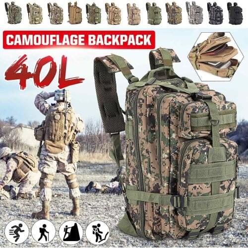 40L Camouflage Tactical Backpack School Bag Outdoor Military Rucksacks Travel Hiking Waterproof Trekking Fishing Hunting Bags