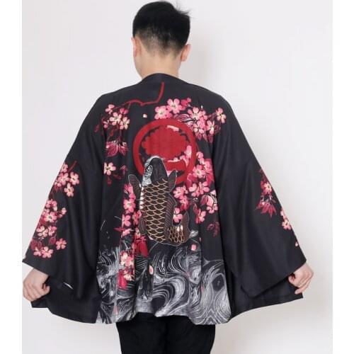Kimono Men Japanese Kimono Traditional Male Kimono Cardigan Men Harajuku Streetwear Samurai Costume Yukata Male Haori Plus Size