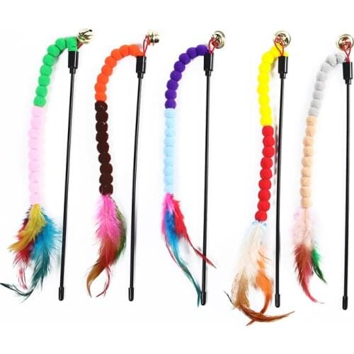 Cat Interactive Toy Stick Feather Wand With Ring Ball Interactive Toy Pet Supplu Colorful Funny Cat Elastic Teaser Grinding Toy