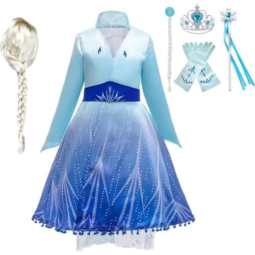 Snow Queen 2 Elsa Costume Girl Snowflake Print Dress Birthday White Princess Disguise Children Christmas Fancy Carnival Vestido