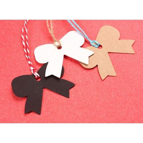 Kraft/ White/ Black 500pcs/lot Size 6*5 Lovely Bow Hang Tag For Candy Box/ Retro Gift Tag (Rope Included)