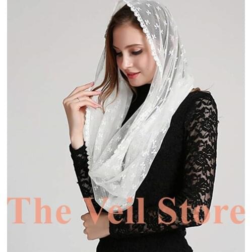 Round Women Mantilla Veils for Church Catholic Black White Soft Lace Latin Mass HeadCover wrap Velo Mantilla Voile Mantille