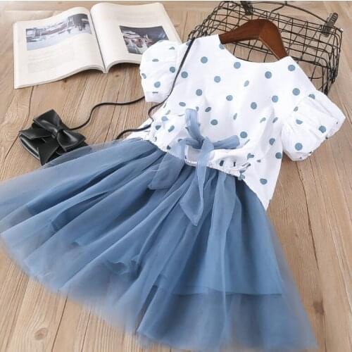 Summer baby girl clothes kids dot shirt + lace skirt with bow 2 pieces fashion Child Clothes Girl Clothes 5 s/l