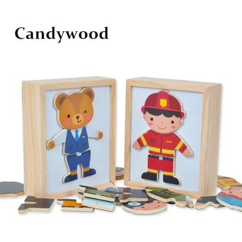 Magnetic Cartoon Bear Change Clothes Children Wooden Toy Puzzles Kids Educational Dress Changing Jigsaw Puzzle toys for children