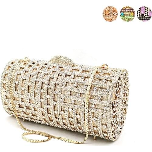 Fashion Bridal wedding party purse women evening party bag diamond luxury clutches elegant long Cylinder shape crystal purse