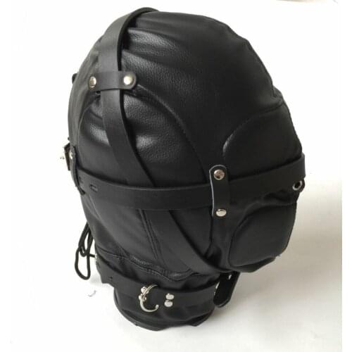 Zipper Tight Fit Black Elastic Leather Full Head Blind Hood BDSM Bondage Breathable Slave Pig Head Gear Sex Toy