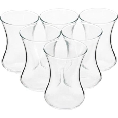 Set of 6 thin waist turkish tea cups high quality glasses-5 o'clock presentation serving for 6 people each glass 130 cc