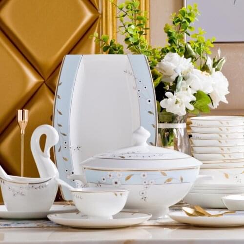 60 Heads tablewar dish set ceramic tableware chinese dishes Dish Rice Bowl Salad Noodles Bowl Plate Dinnerware Sets Tableware